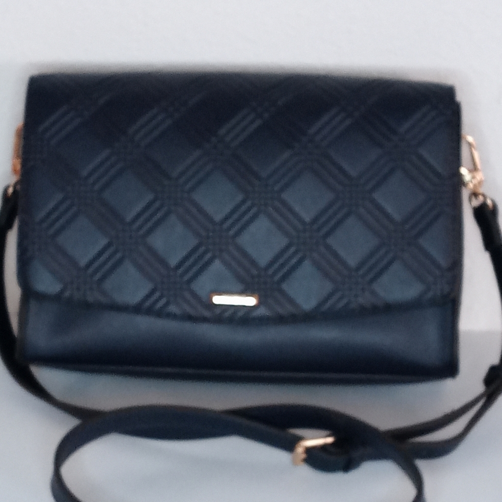 Navy Three Pocket Faux Leather Crossbody Purse